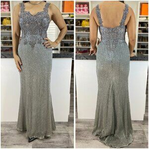 Montage by Mon Cheri Gray Beaded Formal Gown $495